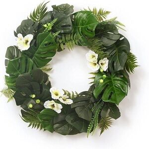 Valery Madelyn 24” Spring WreathsArtificial Tropical Palm Greenery Monstera